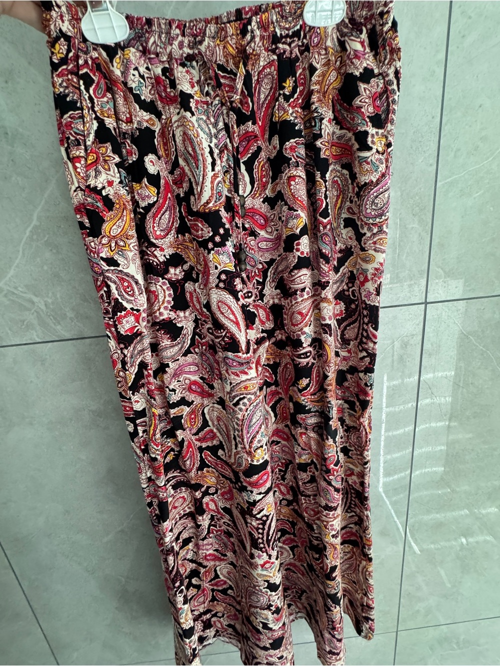 Rachel Zoe Black Paisley Wide-Leg pants with Pink and Gold Accents